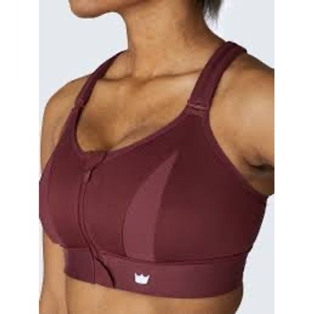 SHEFIT Ultimate Sports Bra Burgundy High Impact Front Zip Adjustable Size 6Luxe